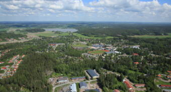 Flygbild på Sjundeå centrum sett från söder