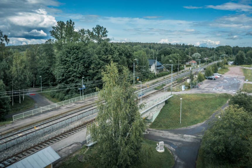 Flygbild på Sjundeå station
